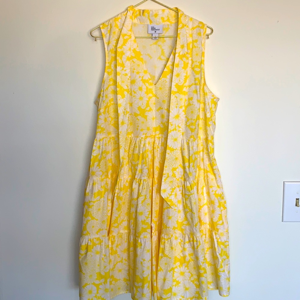 Lisa Marie Fernandez for target Tiered yellow floral dress w pockets Sz M